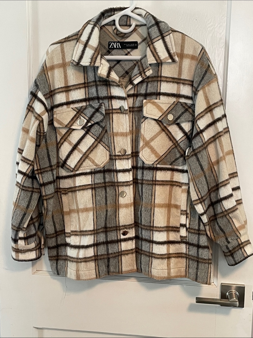 ZARA Plaid Shacket in Beige, Cream & Gray